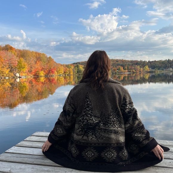 Vintage Sherpa Horse Scenic Green Black and Gray Jacket Chore Coat Cabin jacket - Picture 3 of 4